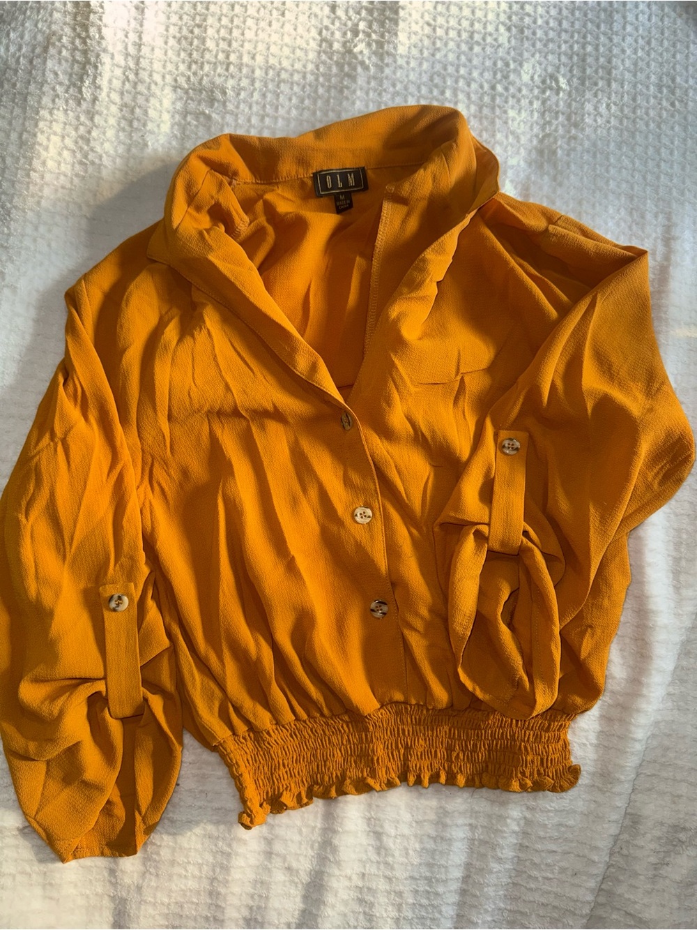 DLN Mustard Yellow Cropped Button-Front Blouse